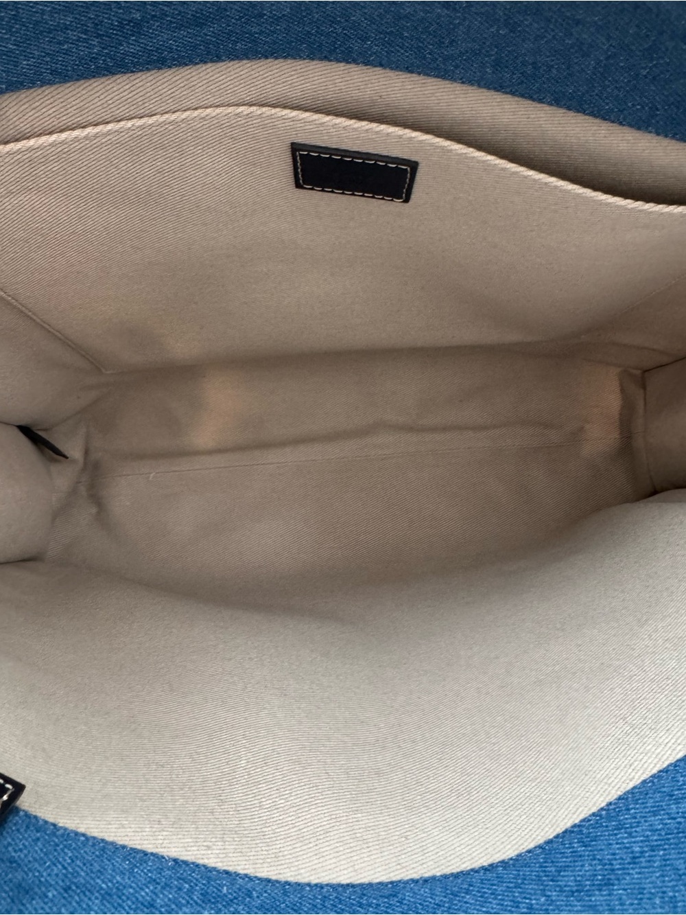 LUXE Large Woody Denim Tote Bag Blue Logo Canvas Leather Trim NEW - Picture 9 of 13